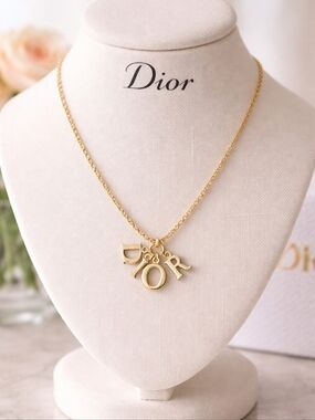 Dior Rare Lady Charmer Swing Logo Golden Pendant Necklace